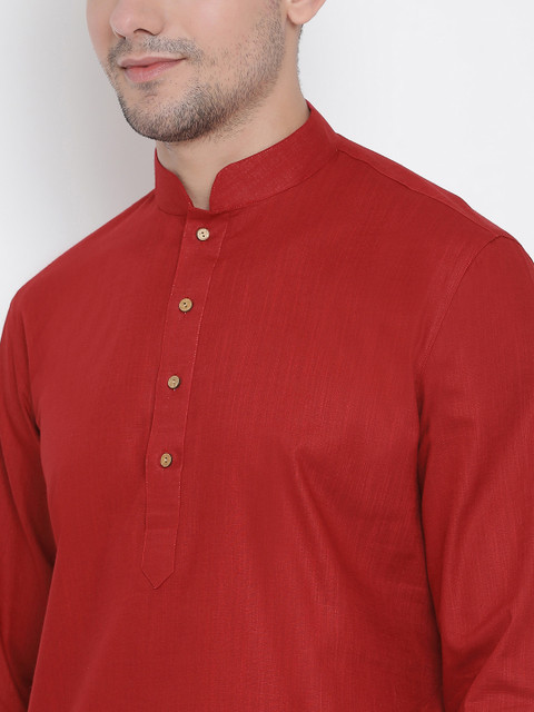 VASTRAMAY Men Red Solid Straight Kurta - Image 2