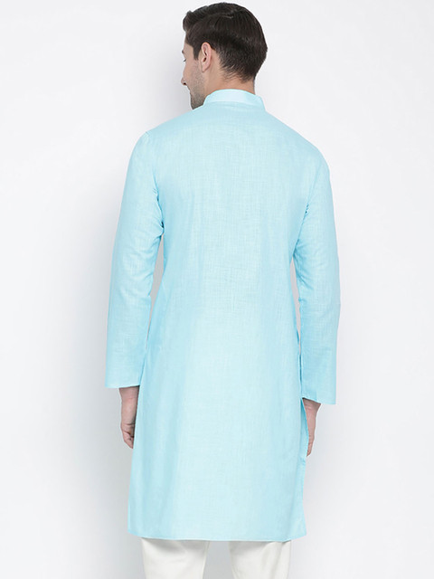 VASTRAMAY Men Blue Solid Straight Kurta - Image 4