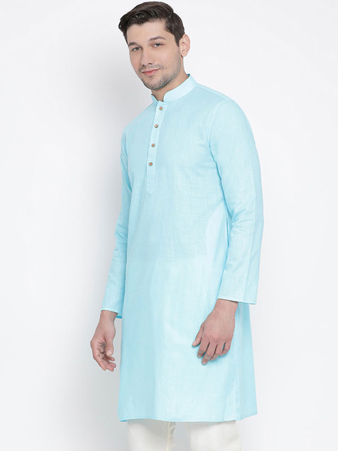 VASTRAMAY Men Blue Solid Straight Kurta - Image 3