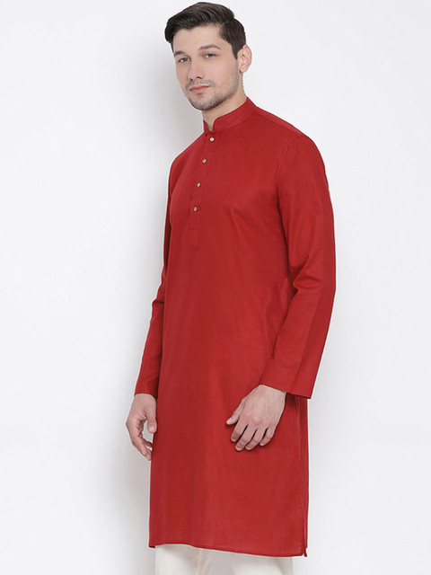 VASTRAMAY Men Red Solid Straight Kurta - Image 3