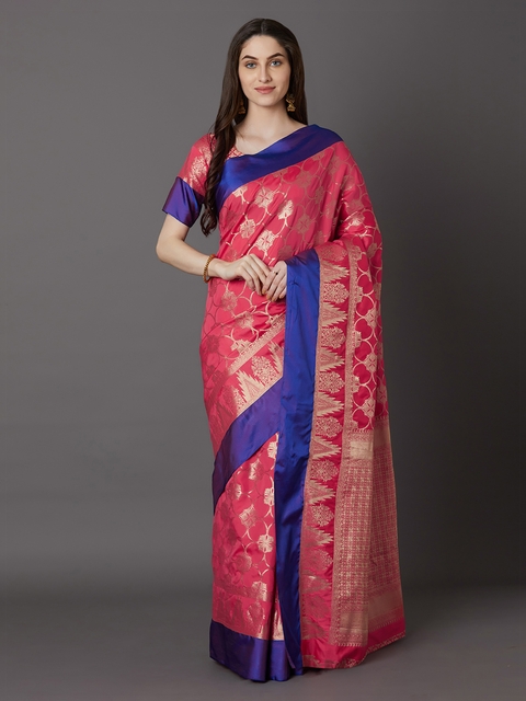 Mitera Pink Silk Blend Woven Design Banarasi Saree