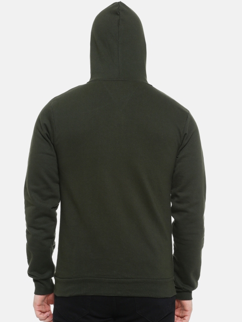 Campus Sutra Men Olive Green Solid Hooded Sweatshirt - Image 4