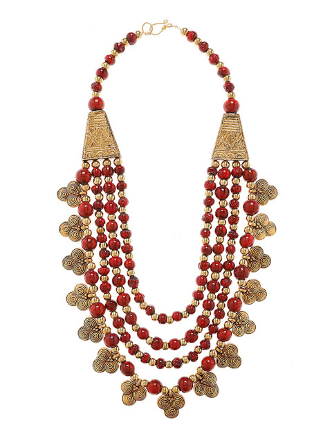 Bamboo Tree Jewels Antique Red & Gold-Toned Handcrafted Necklace - Image 2