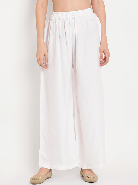 TAG 7 Women White Solid Straight Palazzos