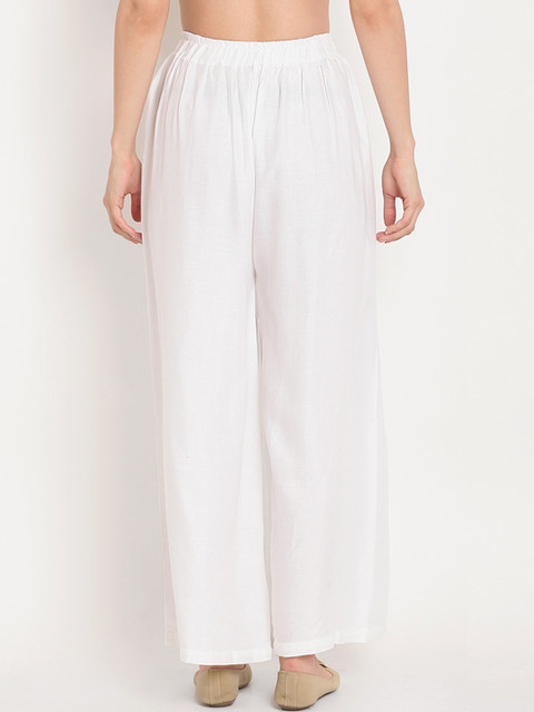 TAG 7 Women White Solid Straight Palazzos - Image 3