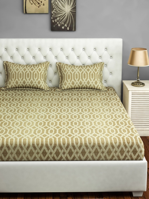 SWAYAM Yellow Striped 144 TC King Fitted Bedsheet & 1 Pillow Covers - Image 2