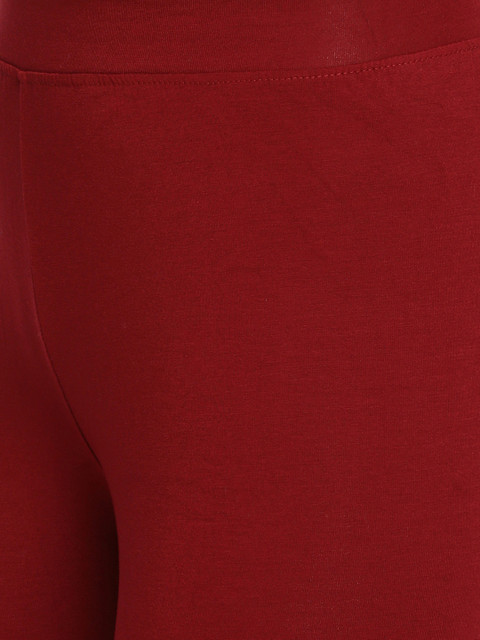 TWIN BIRDS Women Maroon Solid Churidar-Length Leggings - Image 5