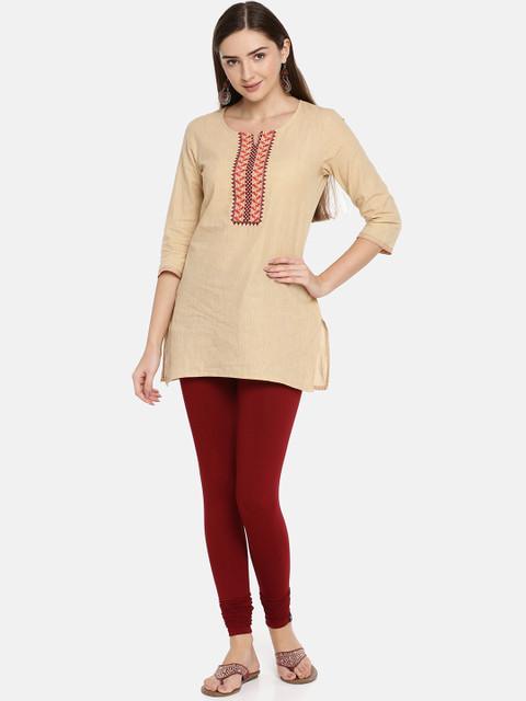 TWIN BIRDS Women Maroon Solid Churidar-Length Leggings - Image 4