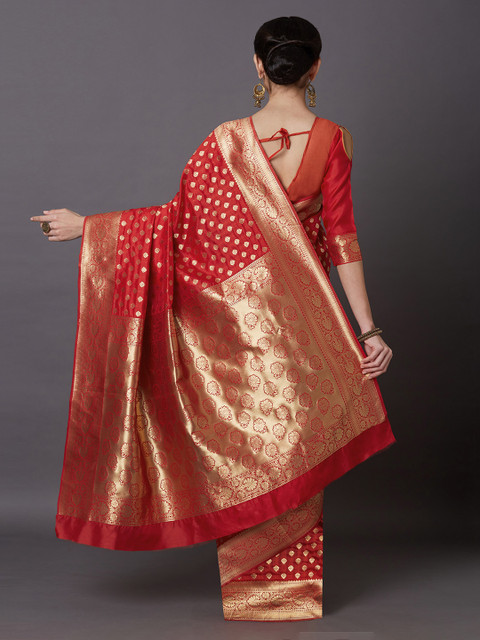 Mitera Red Woven Design Kanjeevaram Saree - Image 4