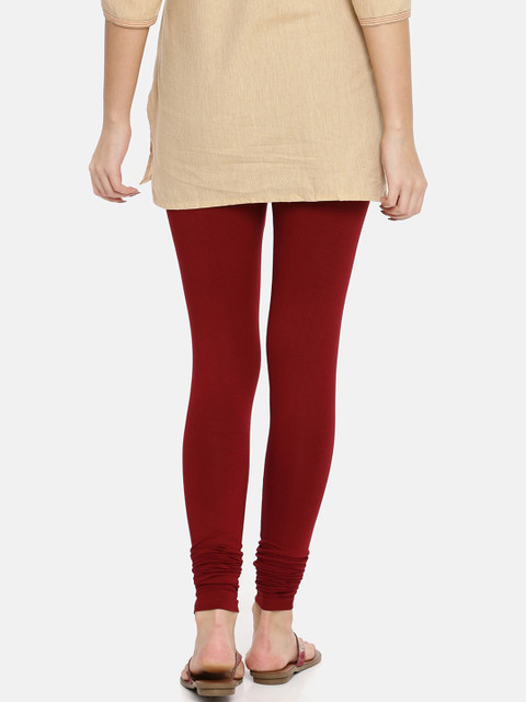 TWIN BIRDS Women Maroon Solid Churidar-Length Leggings - Image 3
