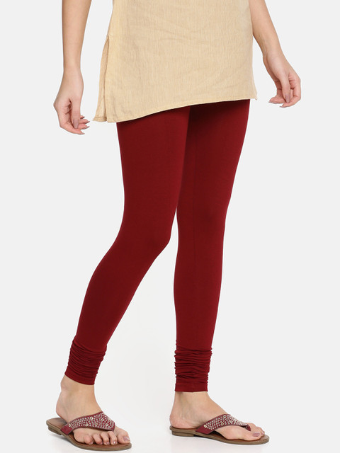 TWIN BIRDS Women Maroon Solid Churidar-Length Leggings - Image 2