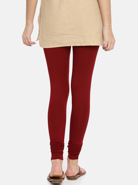TWIN BIRDS Women Maroon Solid Churidar-Length Leggings - Image 3