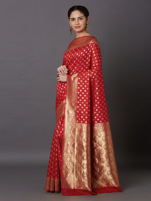 Mitera Red Woven Design Kanjeevaram Saree - Image 3