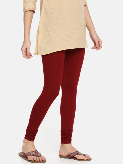 TWIN BIRDS Women Maroon Solid Churidar-Length Leggings - Image 2