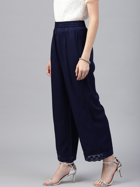 Juniper Women Navy Blue Solid Wide Leg Palazzos - Image 2
