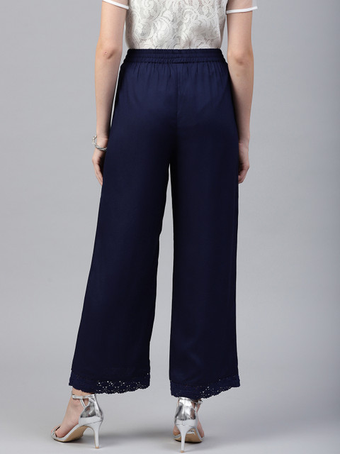 Juniper Women Navy Blue Solid Wide Leg Palazzos - Image 3