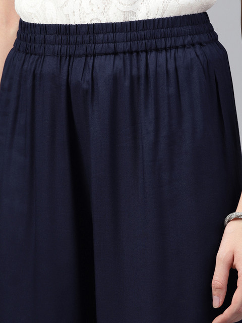 Juniper Women Navy Blue Solid Wide Leg Palazzos - Image 5