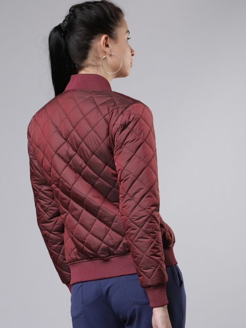 Tokyo Talkies Women Maroon Solid Quilted Jacket - Image 4