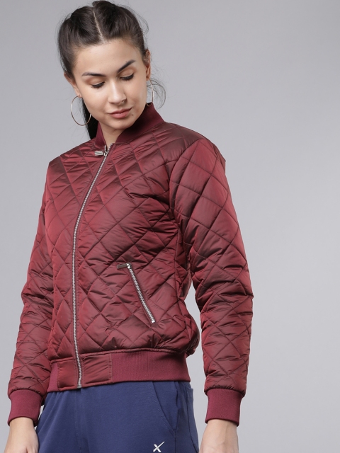 Tokyo Talkies Women Maroon Solid Quilted Jacket - Image 3