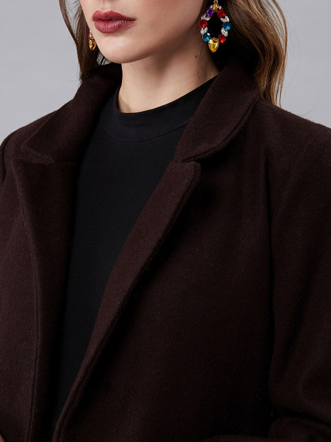 Athena Women Brown & Rust Orange Solid Longline Front-Open Wool Overcoat - Image 2