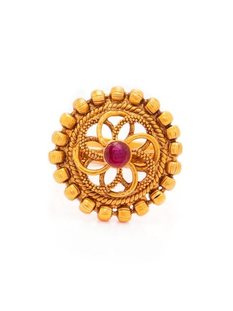 Rubans Antique Gold-Plated & Pink Faux Ruby Embellished Adjustable Cocktail Ring