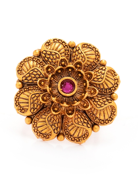 Rubans Women Antique Gold-Plated & Pink Embellished Cocktail Ring