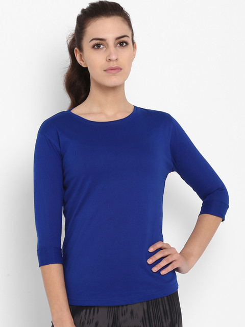 appulse Women Blue Solid Round Neck T-shirt