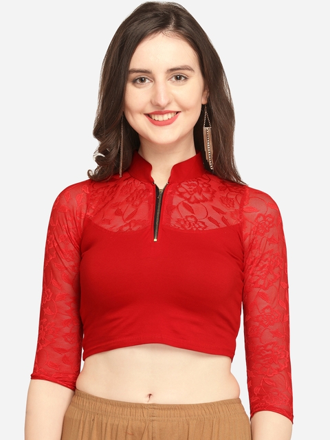 Inddus Women Red Solid Stretchable Saree Blouse