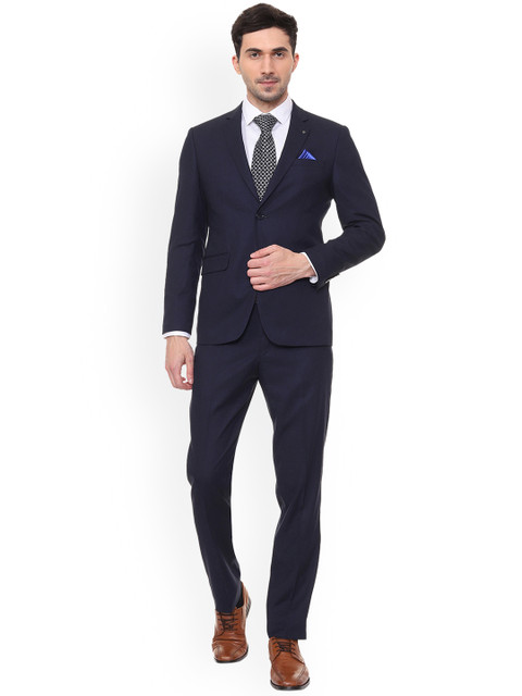 Louis Philippe Men Navy Blue Solid Slim-Fit Single-Breasted Suit - Image 5
