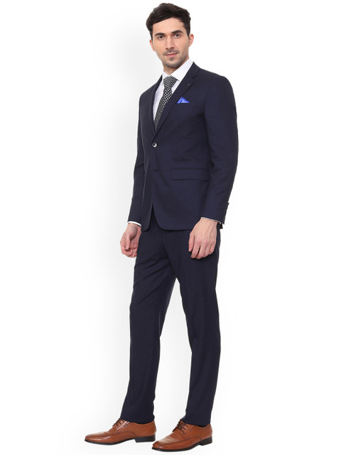 Louis Philippe Men Navy Blue Solid Slim-Fit Single-Breasted Suit - Image 3