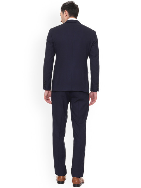 Louis Philippe Men Navy Blue Solid Slim-Fit Single-Breasted Suit - Image 4