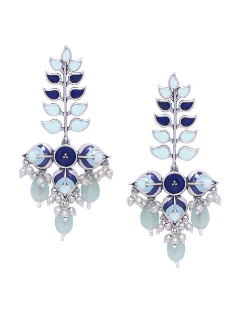 Voylla Silver-Toned Contemporary Drop Earrings - Image 2