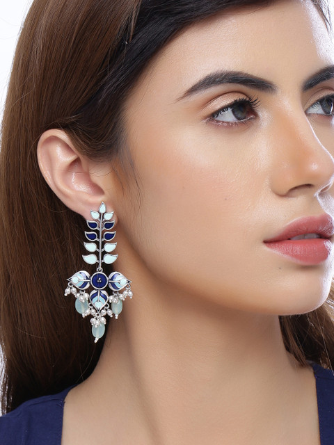 Voylla Silver-Toned Contemporary Drop Earrings - Image 4