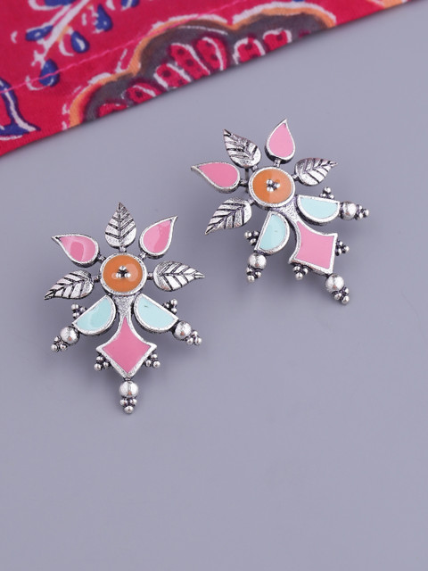 Voylla Silver-Plated & Enamelled Geometric Studs