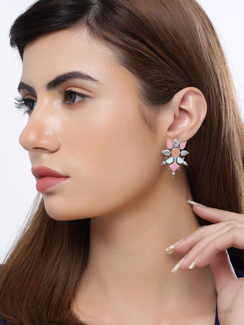 Voylla Silver-Plated & Enamelled Geometric Studs - Image 4