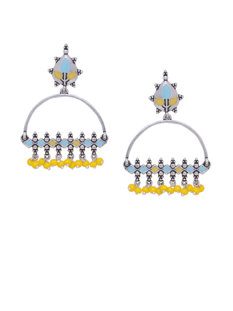 Voylla Silver-Plated & Enamelled Contemporary Drop Earrings - Image 2