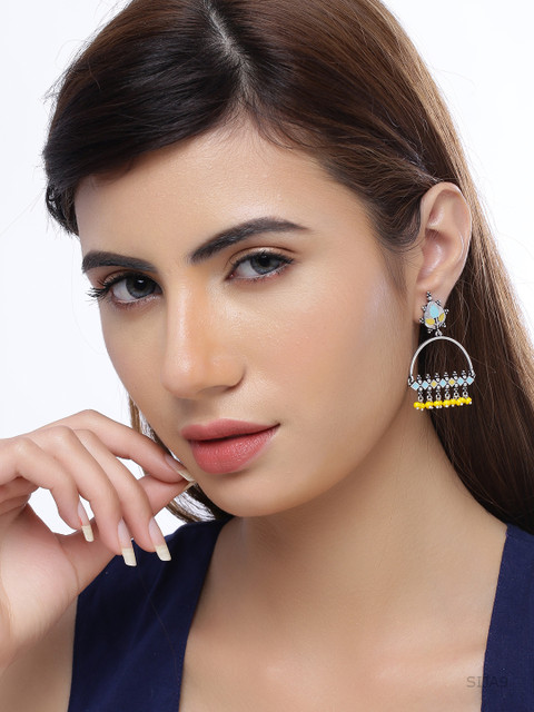 Voylla Silver-Plated & Enamelled Contemporary Drop Earrings - Image 4