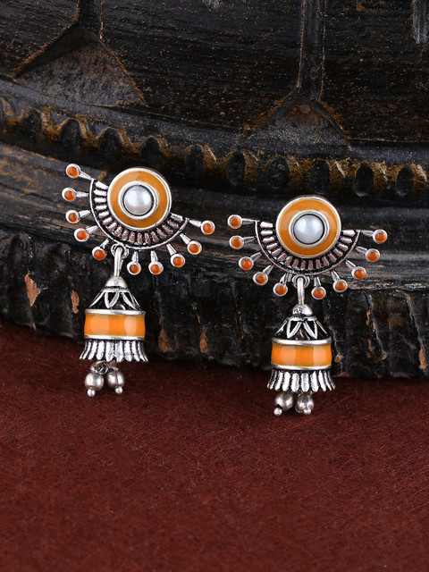 Voylla Oxidised Silver-Toned Contemporary Jhumkas
