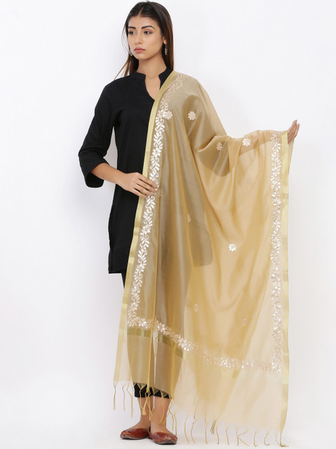 SOUNDARYA Beige Embroidered Dupatta