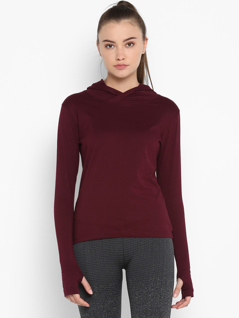 appulse Women Maroon Solid Hood T-shirt