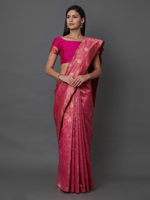 Mitera Pink Silk Blend Woven Design Banarasi Saree