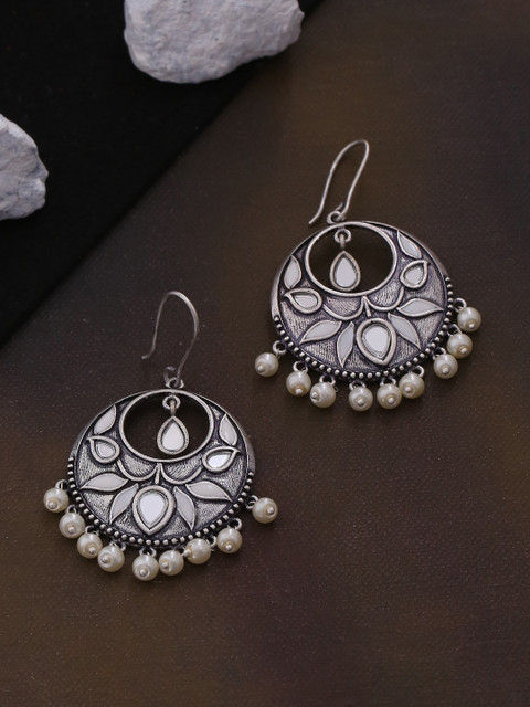 Voylla Silver-Toned Crescent Shaped Chandbalis