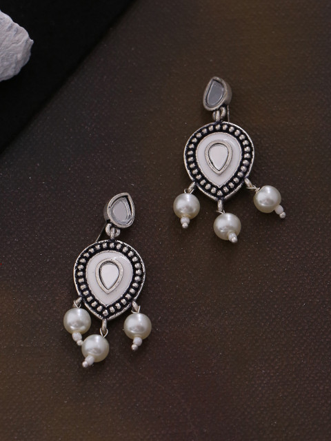 Voylla Silver-Toned Teardrop Shaped Drop Earrings