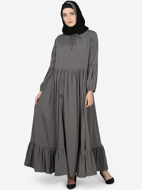 Nazneen Women Grey Solid Burqa with Hijab