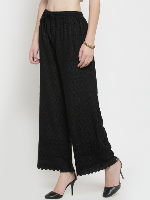 Clora Creation Women Black Straight Embroidered Palazzos - Image 2