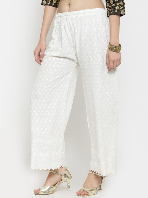 Clora Creation Women Off-White Embroidered Straight Palazzos - Image 2
