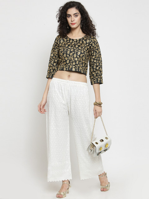 Clora Creation Women Off-White Embroidered Straight Palazzos - Image 4