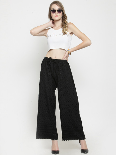 Clora Creation Women Black Straight Embroidered Palazzos - Image 5