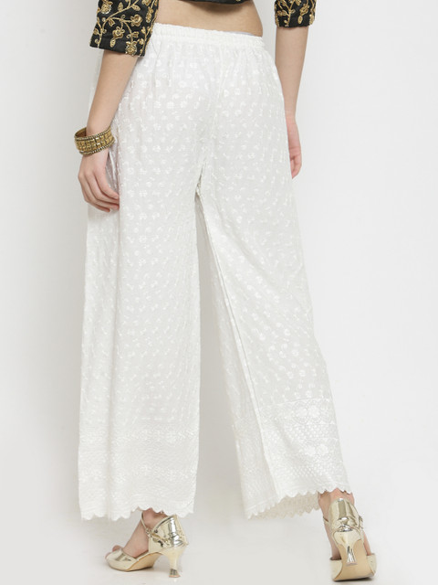 Clora Creation Women Off-White Embroidered Straight Palazzos - Image 3