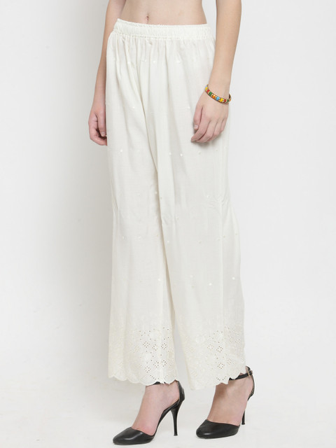 Clora Creation Women Off-White Self Design Straight Palazzos - Image 2